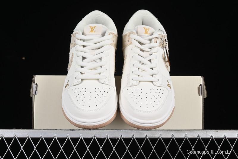 Nike SB Dunk Low LV Collaboration - Yellow Denim Beige with Yellow Swoosh Anniversary High-End Custom Low-Top Casual Skate Shoes - DJ2024-007