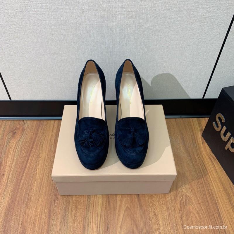 2025 Women Gianvito Rossi Navy Suede Platform Loafers KFY00330