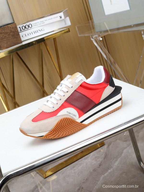 2025 Unisex TOM FORD Red Burgundy White Suede Leather Sneakers LY00360(F)/LY00370(M)